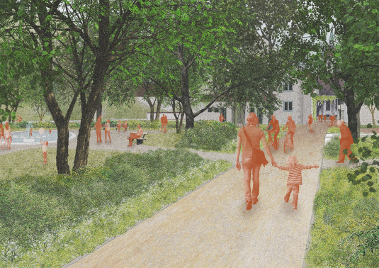 Perspektive vom Frühmesswegli auf die Parkmitte
© August + Margrith Künzel Landschaftsarchitekten AG